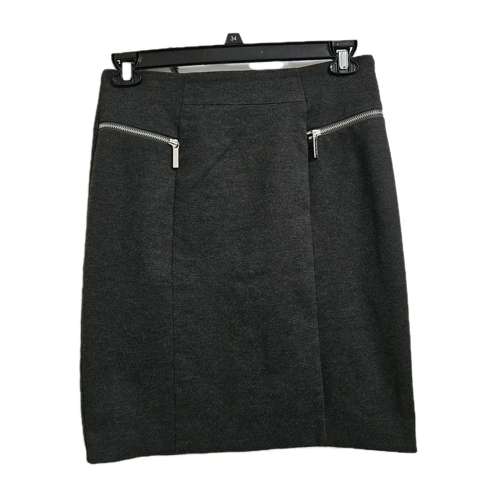Michael Kors Skirt Women 8 Grey Pencil Zipper Detail Stretch Ponte Professional